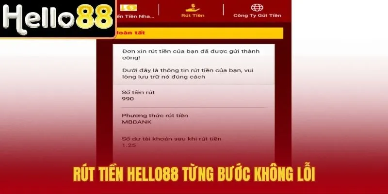 Rút tiền Hello88 đúng luồng nhập lệnh và duyệt nhanh